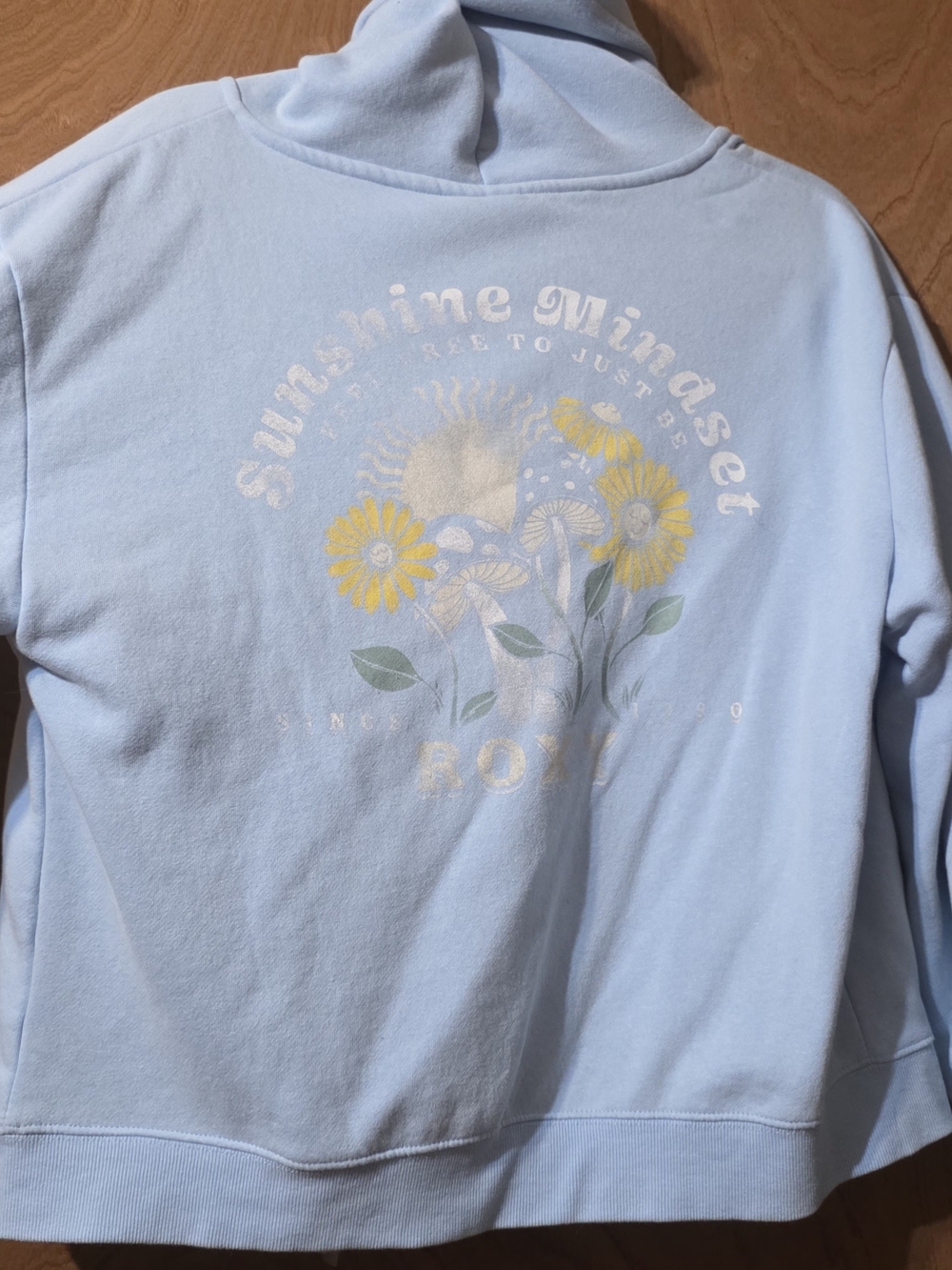Roxy Light Blue Hoodie with Yellow Floral Graphic